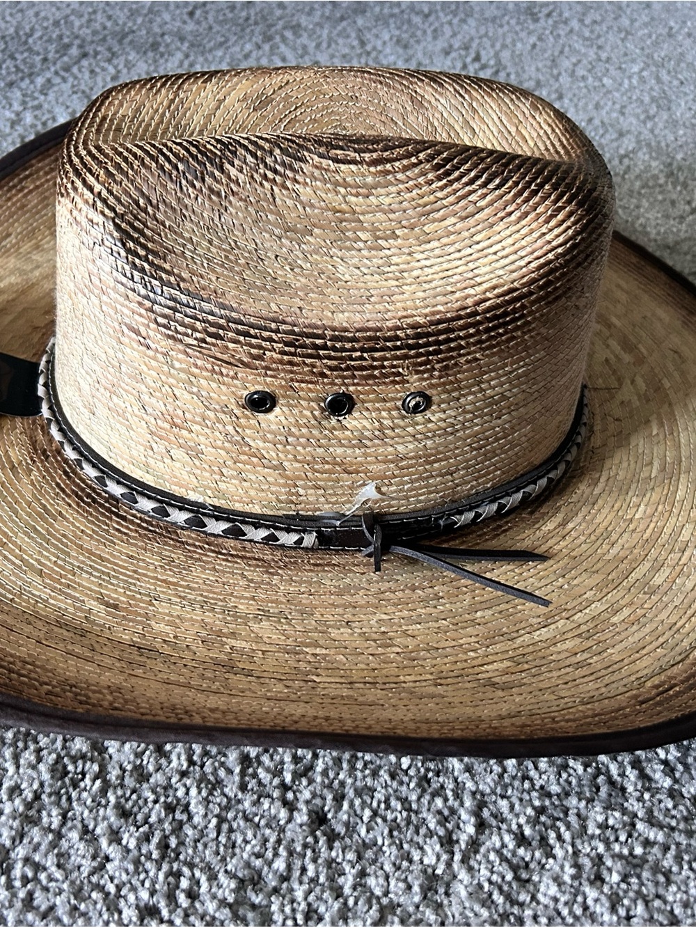 Men's Straw Western Hat with Braided Band - Natural
